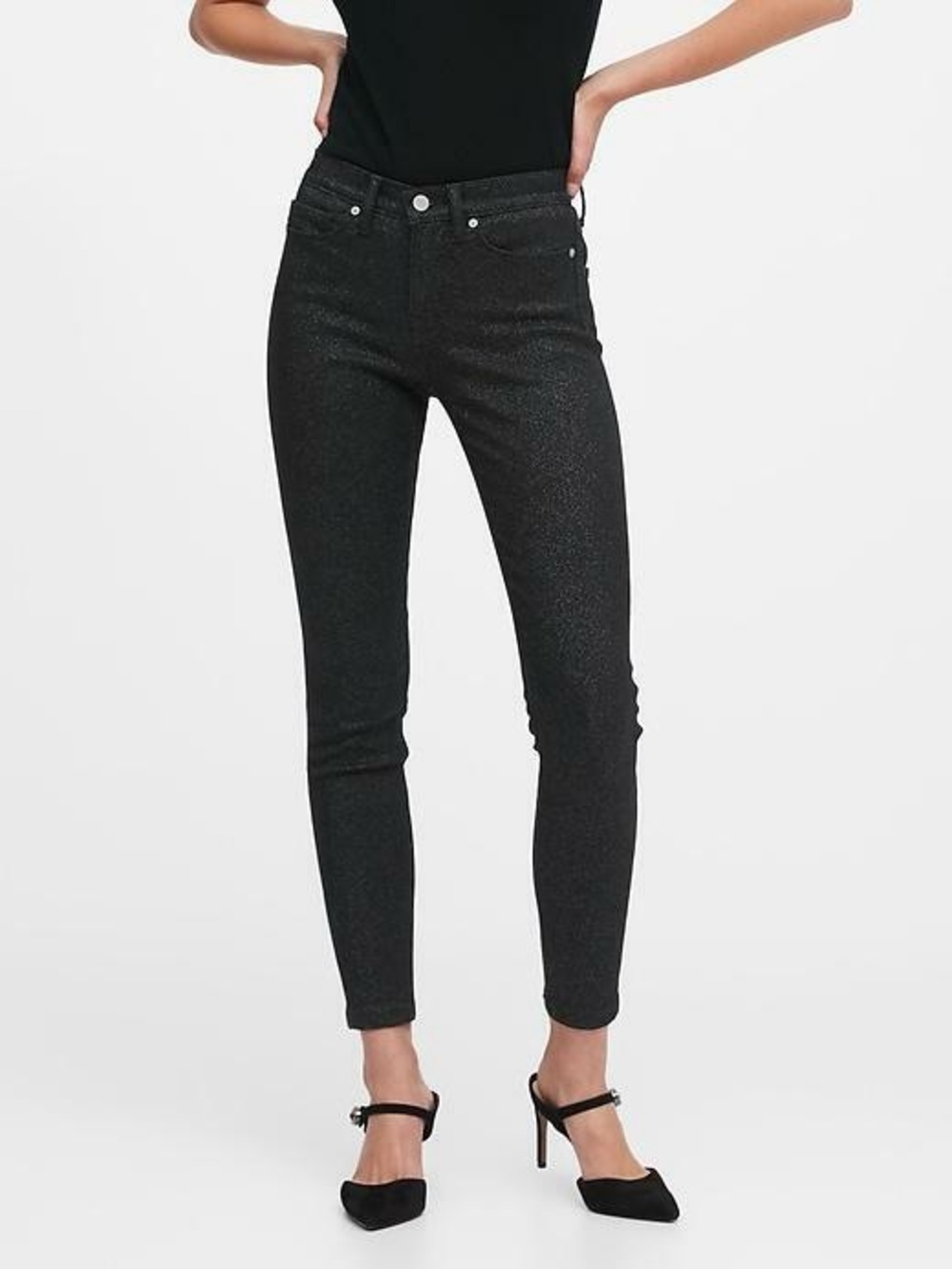 WJ279 {Banana Republic} "Mid Rise Skinny" Black Metallic Denim Jeans